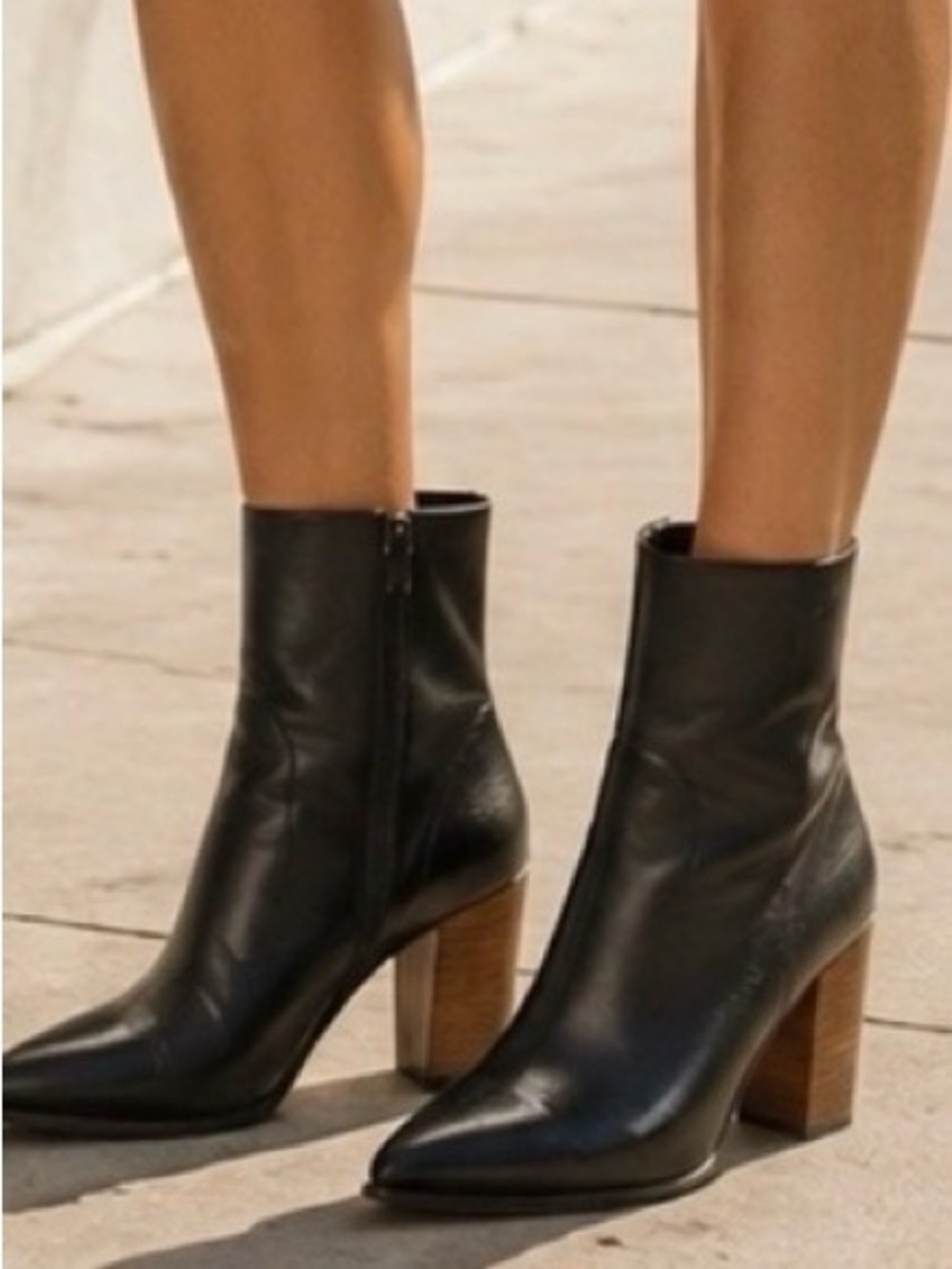Franco Sarto Black Leather Pointed Toe Ankle Boots Size 10M Block Heel Zip